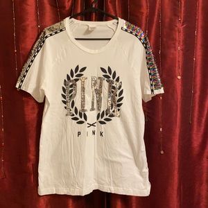 NWOT VS PINK rainbow/silver sequin flip tee